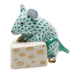 Herend   Animals   Little Animals - Herend Mouse With Cheese Green