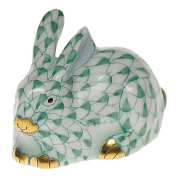 Herend   Animals   Rabbits - Herend Miniature Lying Rabbit Green