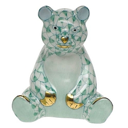 Herend   Animals   Bear - Herend Miniature Baby Bear Sitting Green