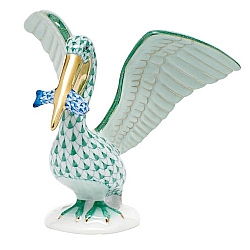 Herend   Animals   Birds - Herend Pelican with fish Green and Blue