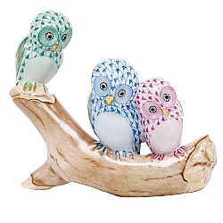 Herend   Animals   Birds - Herend Owls On Branch Multicolor