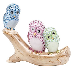 Herend   Animals   Birds - Herend Owls On Branch Multicolor