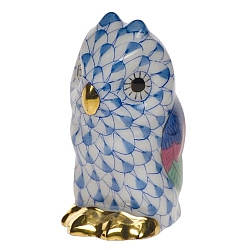 Herend   Animals   Birds - Herend Owl Miniature Blue