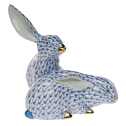 Herend   Animals   Rabbits - Herend Large Pair Of Rabbits Blue