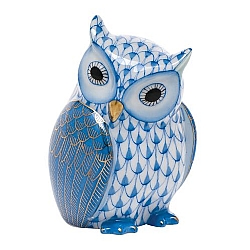 Herend   Animals   Birds - Herend Mother Owl Blue