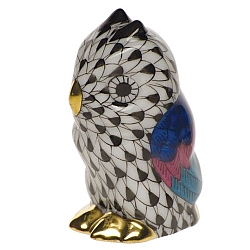 Herend   Animals   Birds - Herend Owl Miniature Black