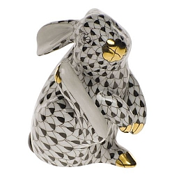 Herend   Animals   Rabbits - Herend Scratching Bunny Black