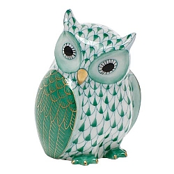 Herend   Animals   Birds - Herend Mother Owl Green