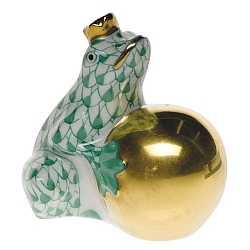 Herend   Animals   Frog - Herend Frog with crown Green