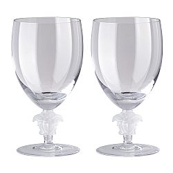 Versace   TableTop   Drinkware - Versace Medusa Lumiere 2 Short Stem Clear Water Goblet Set of Two