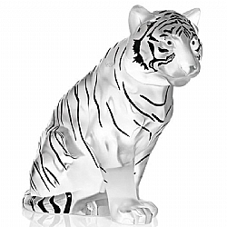 Lalique   Animals   Wildlife - Lalique Sitting Tiger Black Enameled