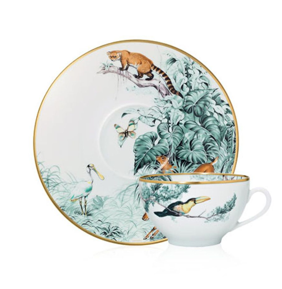 Hermes Carnets d' Equateur Birds Tea Cup & Saucer